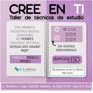Cree en ti- Taller de técnicas de estudio @ Academia la llibreta | València | Comunidad Valenciana | España