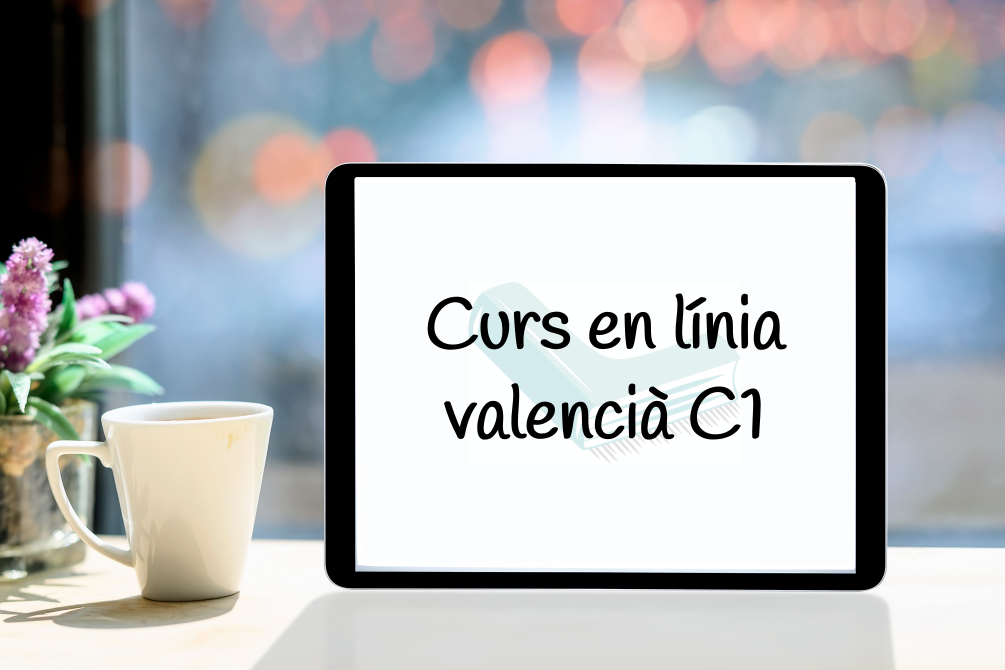 Tableta con imagen de curso C1 valenciano online. 