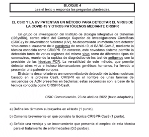 Ejemplo de pregunta competencial examen de biología PCE 2025