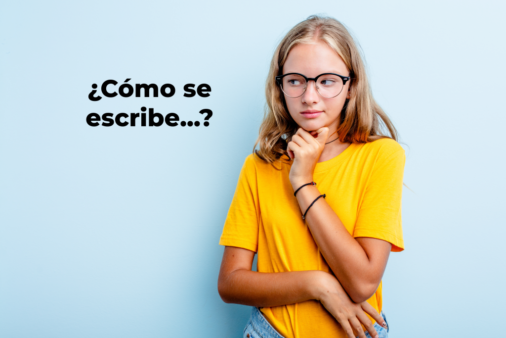 Estudiante dudando sobre cómo se escribe una palabra