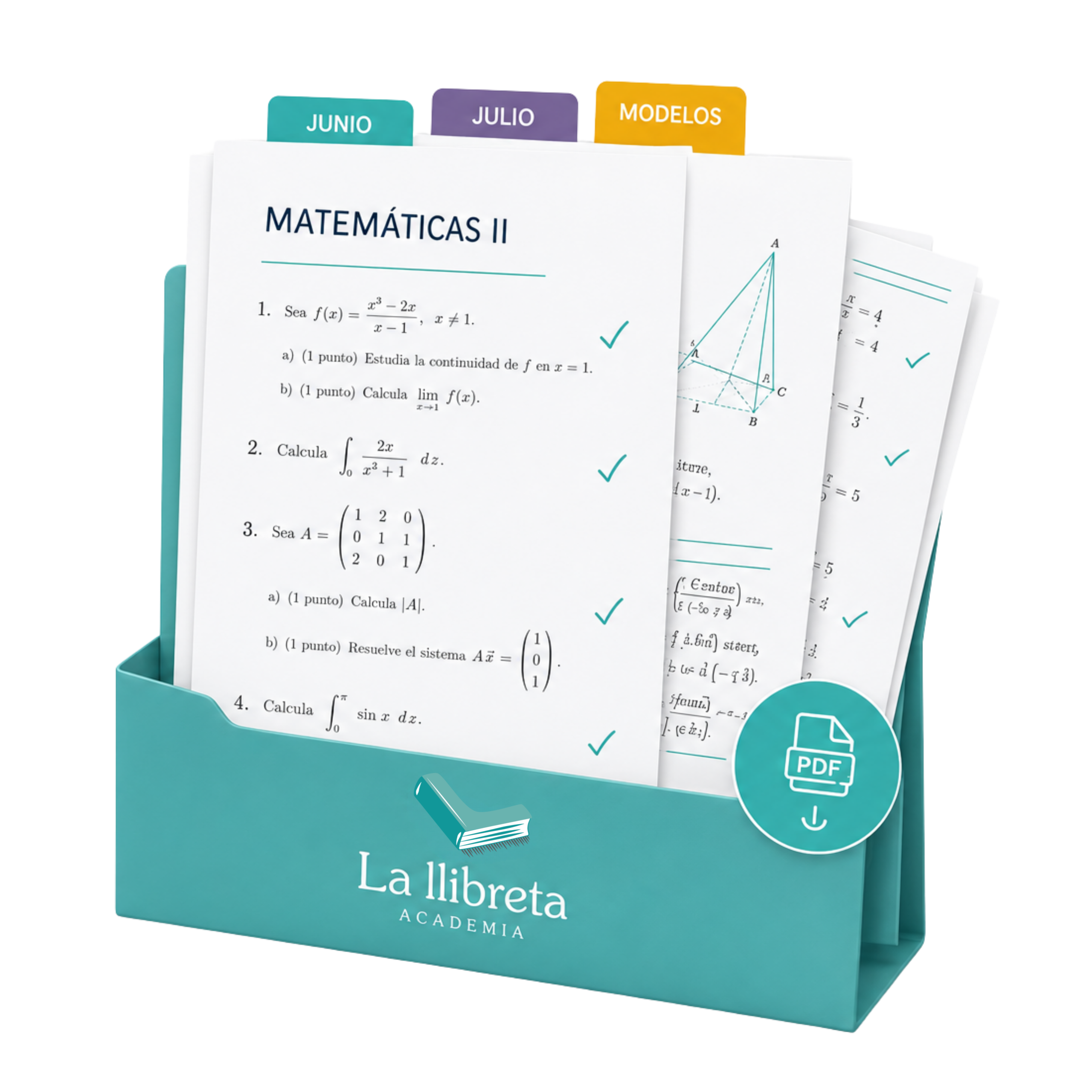 Carpetero de Academia La Llibreta con exámenes PAU de Matemáticas II, modelos y soluciones